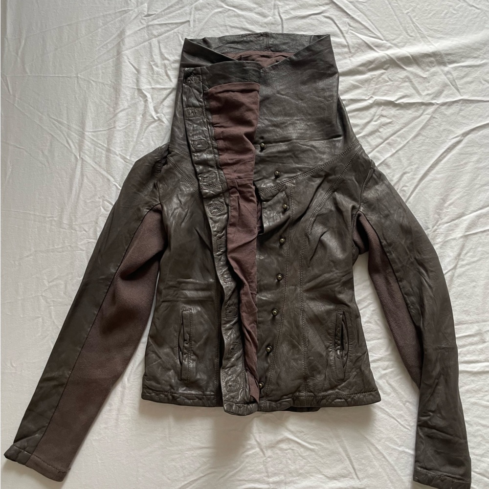 All Saints Brown Leather Jacket - Size 10 (Small)